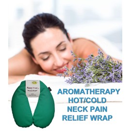 Happy Wraps Microwavable Herbal Neck Wrap - Hot Cold Aromatherapy Neck Warming Pillow - Heating Pad for Migraines, Stress, Gifts for Women, Birthdays, Christmas and Free Sleep Mask - Green