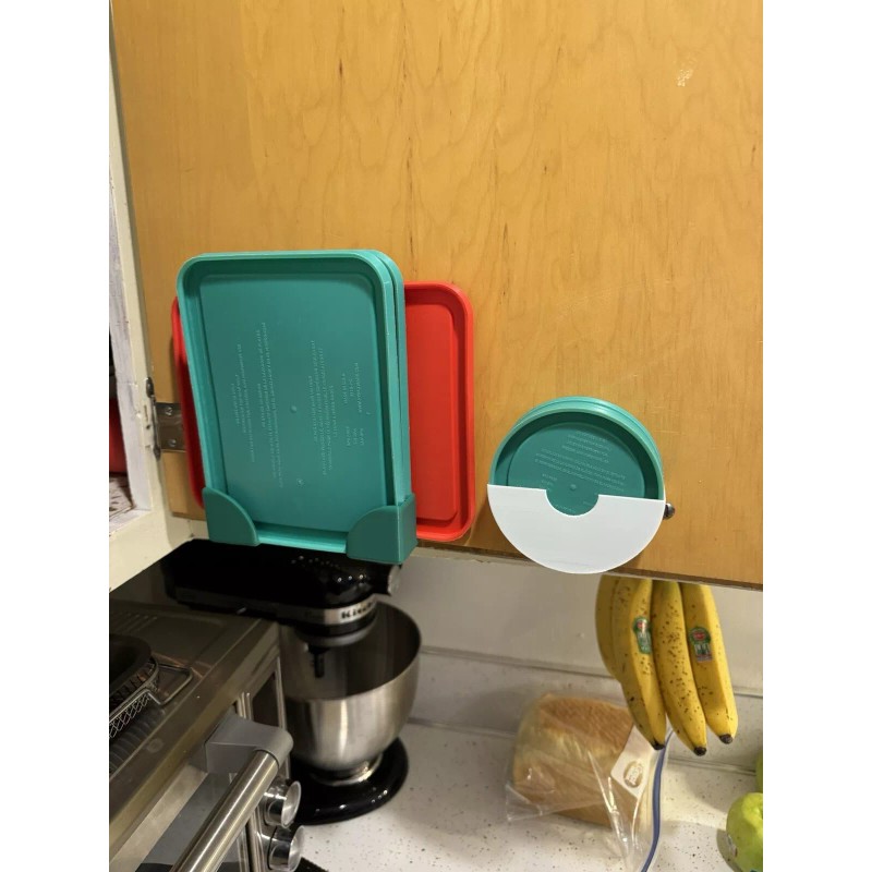 Unbranded Space-saving Pyrex lid organizer for cabinet doors. Holds 3