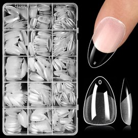 Bellelfin Short Almond Nail Tips, 420Pcs Soft Gel Nails Tip, Full Cover Acrylic Almond Fake Nails Half Matte Press on False Nail Tips for Nail Extensions 15Sizes