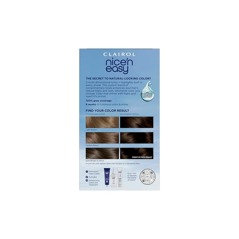 Clairol Nice'n Easy Permanent Hair Dye, 3 Brown Black Hair