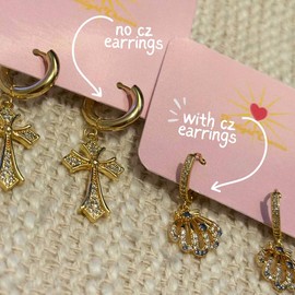 Custom Charm Earrings - 18k Gold Plated Earring Hoops - 2 Styles - Gold or Cubic Zirconia:_Cubic Zirconia 