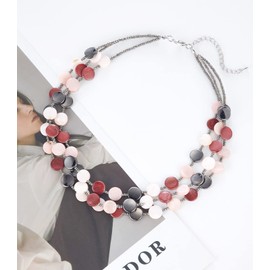 FULU AUTUMN Crystal Pearl Necklace, Boho Shell Necklace, Women's Statement Colourful Multi-Row Necklace, Fashion Jewellery, Gifts for Women, Stone, No Gemstone