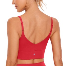 CRZ YOGA Adjustable Longline Sports Bra for Women - V Back Wireless Workout Padded Yoga Camisole Cropped Tank Tops Crimson Medium