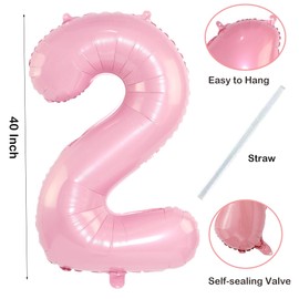 Light Pink 2 Number 40 Inch Pink Large Balloons Big Foil Helium Number Balloons 0-9 Jumbo Happy 2nd Mylar Birthday Party Decorations for Girl Anniversary Party Supplies