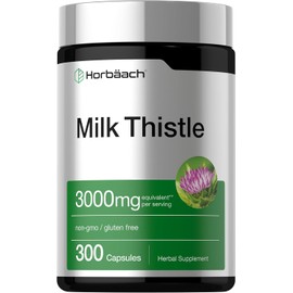 Horbäach Milk Thistle Supplement | 3000mg | 300 Capsules | Herbal Extract | Non-GMO, Gluten Free