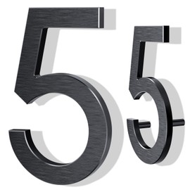 Yafimea 10 Inch Large House Numbers for Outside, Modern Black Metal Address Numbers with Floating Effect, Weatherproof Aluminum, Easy Screw Mount for Fence Wall Garage Gate (5)