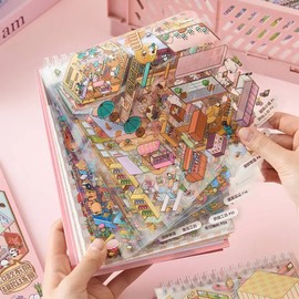 3D Scene Sticker Book, each set contains 49 stickers. Cute cartoon-themed stickers, handcrafted decorative stickers, suitable for scrapbooks and diary making.