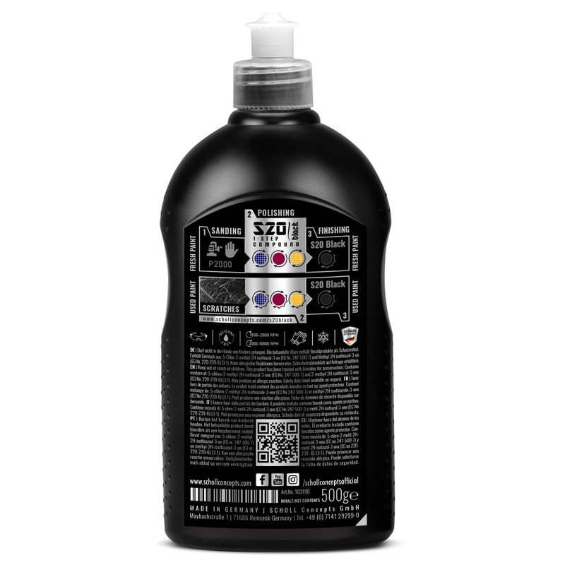 Scholl Concepts S20 Black High-Performance Abrasive Paste, 500g, Extremely Wide