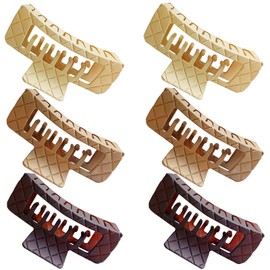 Kitiin Double Row Teeth Thick Hair Clips Square 2 Rows Claws Rectangle Claw Clips Women Girls Double Teeth Hair Claw Clips Double Claws Curly Straight Big Volume Hair Strong Hair Accessories 6 Packs