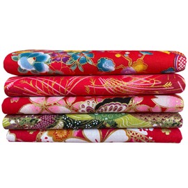Jukway 5Pcs 71x50 cm Large Cotton Fabric Fat Quarters, Oriental Style, Pure Cotton Fabric Bundles, Bronzing Printed Patterns, Patchwork Fabrics for Sewing, Quilting, DIY Decoration, Crafts (Red)