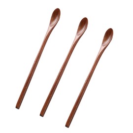 Set of 3 Wooden Spoons, Environmentally Friendly Wooden Spoon, Long Handle, Natural Wood Mixing Spoon Set for Home Cooking, Restaurants and Hotels, for Coffee, Milk, Tea, Desserts and Soups (Dark