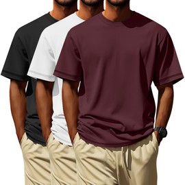Neer 3 Pack Men's Big and Tall Short Sleeve T-Shirts, Cotton Oversized Crew Neck Tops Summer Casual Soft Loose Basic Tees(Black, White, Burgundy,3X-Large)