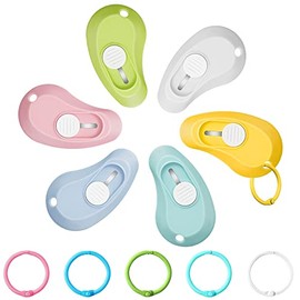 6 Pieces Retractable Blade Pocket Knives 6 Pieces Colorful Key Ring Cute Box Cutter Portable Slide Open Knife Pocket Paper Cutter Mini Box Opener Blades for Small Box Opening Paper Cutting DIY Crafts