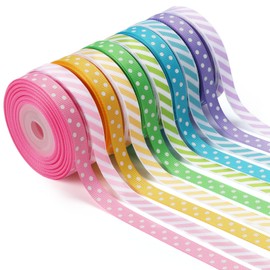 WRAPLA 10 Rolls Grosgrain Ribbon Set - 10mm Wide Striped & Polka Dot Patterns, 9m/Roll Easter Craft Ribbon for Gift Wrapping, Wedding Decorations & Aussie Florist Supplies (3/8" x10yd)