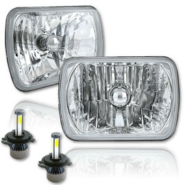Octane Lighting 7X6 Inch LED Crystal Clear Glass Metal Headlight 4000 Lumens H4 Light Bulb Headlamp Pair