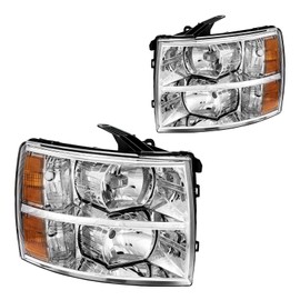 ZonCar Headlight Assembly,Chrome Headlights Fit for 2007-2013 Silverado 1500,2007-2014 Silverado 2500 HD/3500 HD,2007 Silverado 2500 HD/3500 Classic,Amber Reflector Clear Lens