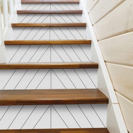 funlife 10Pcs Scandinavian Style PVC Stair Sticker, Peel and Stick Staircase Decals, Self-Adhesive Waterproof Stair Riser Stickers, 39.37"x7.09" Pure White Herringbone