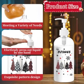 Roowest 4 Pcs Christmas Soap Dispenser 16.9 oz Clear Xmas Tree Buffalo Plaid Snowflake Snowman Refillable Shampoo Container Bottles with Pump and White Tray for Winter Gift Kitchen Bathroom Decoration