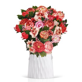 Podazz Paper Pop Up Cards, Creative 3D Flower Bouquet Greeting Card Holiday Wishes Paper Sculpture Hand Bouquet with Note Card and Colorful Envelope, Teacher's Day Mother's Day（12inch, Peony Blossoms）