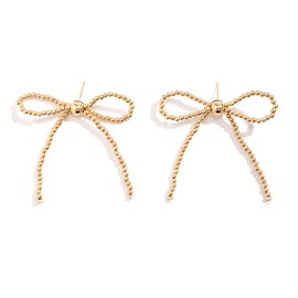 Sparkly Bow Earrings for Women Rhinestone Chain Tassel Earring Cute Ribbon Earrings Gold Silver Bow Knot Earring Crystal Fairy Teardrop Jewelry for Her (Bead Gold)