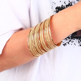 Eigso Mutli Layered Gold Indian Bracelet Cuff Bangle for Women Men Vintage Stackable Textured Bohemian Bracelets for Women Men, Zinc, No gemstone