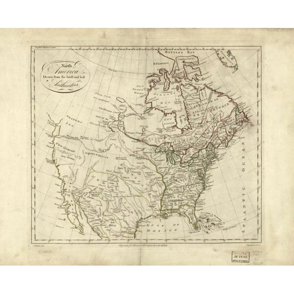 HISTORIX 20" x 24" 1787 Map of North America drawn