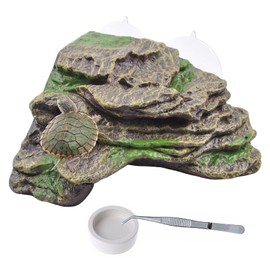 PINVNBY Resin Turtle Basking Platform with 2 Pcs Suction Cups,Floating Dock for Turtles,Tortoise Climbing Ramp Shale - Ideal for Aquatic Turtles,Stable & Durable,Easy to Install(Green Brown L)