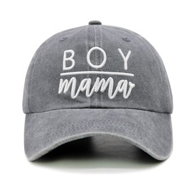 Qoyupuza 3D Embroidered Boy Mama Baseball Cap for Women, Adjustable Cotton Boy Mom Hat, Funny Gift for Mommy Mamas Grey
