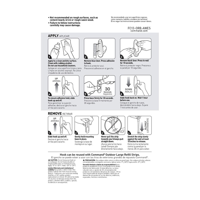 Command Outdoor Large Bronze Metal Hook, 1-Hook, 2-Strips, Decorate Damage-Free