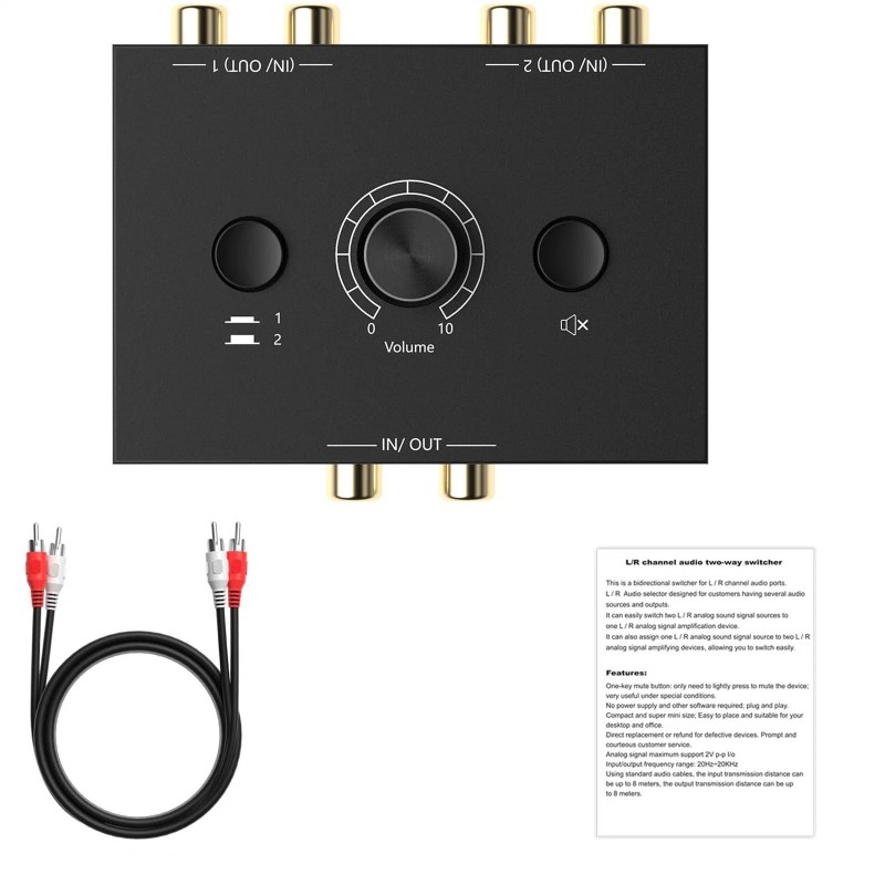 Universal New 1 In 2 Out Bi-Directional RCA Stereo Audio