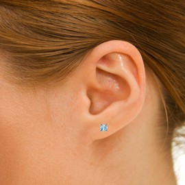 Franki Baker Round Natural Blue Aquamarine Gemstone Stud Earrings set in 925 Sterling Silver. Size: 4mm