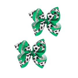 Soccer Hair Bow Clips Football Hair Clips Pin Sport Bow Soccer Hair Barrettes Pin BBG62 (Green Bow-G1)
