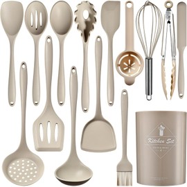 IMLUCKY Set de utensilios de silicona para cocinar: 15-Piezas Cucharas y Espátulas - Resistente a alta temperatura/no tóxico/Antiadherente - ideal para familias y regalos festivos (Krachi)