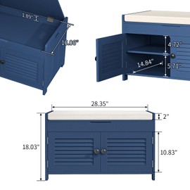 WARMHONIU Shoe Storage Bench with Lift Top Storage, Entryway Bench with Cushioned Seat, Adjustable Shelf, 2 Tier Shoe Rack with Doors for Entryway, Bedroom, Hallway, Mudroom, Blue