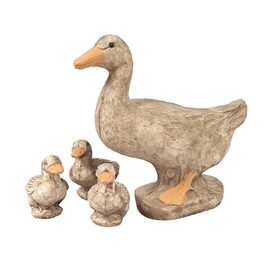 Solid Rock Stoneworks Duck Family Concrete Statue Set, 14" Tall, Life Like Color