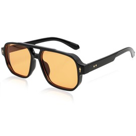 Jesiah Retro Pilot Sunglasses, Orange Tinted Lens Polarised Sunglasses UV400 Protection Fashion Shades Double Bridge Vintage Square Glasses for Outdoor Driving Fishing Running