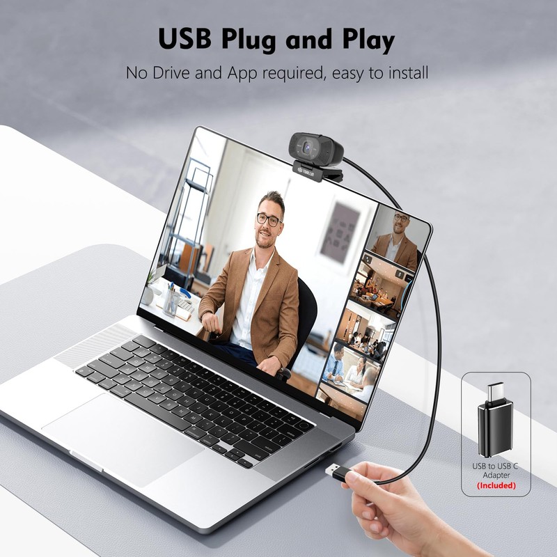TOALLIN 1080P Full HD Webcam with Dual Microphones, Computer Web