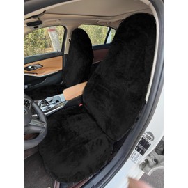 Sisha-A Sheepskin Seat Cover, Genuine Australian Sheepskin Fur Car Seat Cover, Universal fit, Full Coverage, Furry, Short Wool Seat Cover for Car, SUV, Truck, CRV, Motohome and So on (Black)