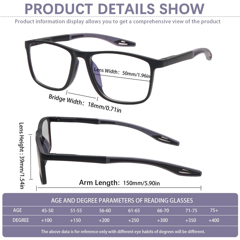 CLASAGA Progressive Multifocal Reading Glasses for Men Photochromic Gray Sunglasses