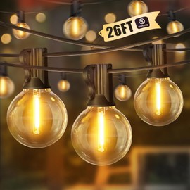 LAMPHOME LED Outdoor String Light, 26Feet Patio Lights with 12+1Edison Shatterproof Bulbs(1Spare), UL Waterproof Outside Lights connectable Dimmable for Backyard Porch Decor,Warm White