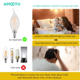 AMDTU 60W Candelabra Light Bulbs LED, Frosted Chandelier Bulb 60 Watt, E12 LED Bulb dimmable Soft White 2700k, Flame Bent Tip Candle Shape, 600 lumens, 2 Pack