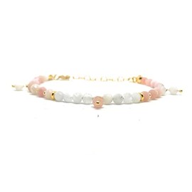 Ladies Pink Opal and Natural Moonstone Bracelet 4mm 24k Gold Plated Sterling Silver Adjustable from 16cm to 19cm