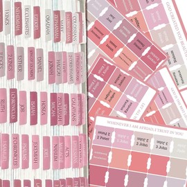 5 Sheets Bible Tabs, 75 Pcs Bible Tabs for Study Bible, Bible Index Tabs, Bible Divider Tabs for Old and New Testament Studying with Blank Laminated Bible Tabs (Pink)