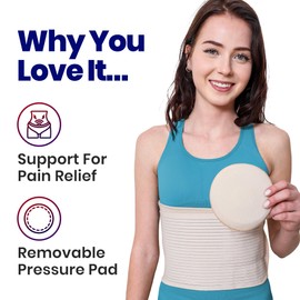 Hernia Belt for Men and Women - Beige Abdominal Binder for Umbilical Hernias & Navel Belly Button Hernias with Compression Pad for Hernia Support and Stomach (XXL)