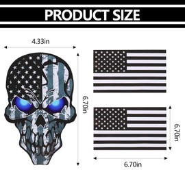 Hovom 3PCS Skull American Flag Decal Sticker, USA Flag Hard Hat Stickers, Patriotic Vinyl Bumper Sticker for Car Motorcycle Women Men Truck Van Window Laptop, Car Accessories Decoration (White)