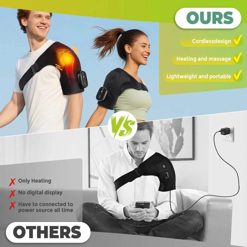 US USB Rechargeable Shoulder Brace Massage Belt Electric Heating Vibration