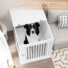 PUPETPO Dog Crate Furniture with Cushion, Dog Crate End Table Large, Indoor Dog Kennel, Dog House, Dog Cages for Large Dogs, Furniture Style Dog Crate with Flip-top, Chew-Proof Metal Bars, White