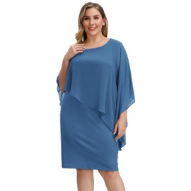Hanna Nikole Women's Plus Size Chiffon Shawl Dress Slim Bat Sleeve Cocktail Party Midi Dress 2XL