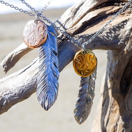Juraice Hawaiian Jewelry Necklace, Men's, Women's, Stainless Steel Necklace, Feather, Scroll, Wave, Metal Allergy-Friendly, Surgical Pendant, Chain Included, For Men, For Women, Gift, Pair, Surgical