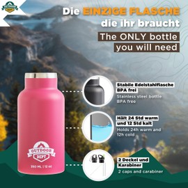 OUTDOOR DEPT Insulated Kids Thermos Drinking Bottle 350ml Leak Proof Stainless Steel BPA free for Sports and School Pink, Blue Vacuum flask also for carbonated beverages